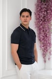 Slimfit Kolları Lastikli Likralı Desenli Polo Yaka Triko T-shirt