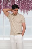 Slimfit Kolları Lastikli Likralı Desenli Polo Yaka Triko T-shirt