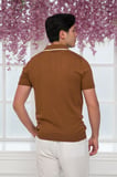 Slimfit Kolları Lastikli Likralı Desenli Polo Yaka Triko T-shirt
