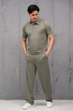 Regular Fit Likralı Kendinden Çizgili Yarım Baggy Pantolonlu T-shirt Takım