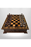 MC02 Metalicraft Premium Metal Satranç Takımı - Doğal Ahşap Çekmeceli Ceviz Tahta - El Yapımı