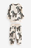 Next Baby Pamuklu Ekru Zebra Desenli Uzun Kollu Alt Üst Takım