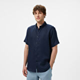 Nautica Erkek Lacivert Classic Fit Keten Gömlek