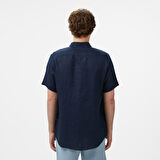 Nautica Erkek Lacivert Classic Fit Keten Gömlek