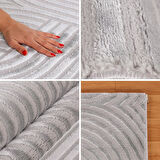 Kabartmalı Yumuşak Karo Desenli İskandinav Bohem Tarzı Halı Gümüş tonlarında