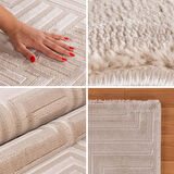 Kabartmalı Yumuşak Geometrik Desenli İskandinav Bohem Tarzı Halı Bej tonlarında