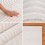 Kabartmalı Yumuşak Karo Desenli İskandinav Bohem Tarzı Halı Krem tonlarında