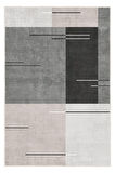 Çizgilerle Düşün, Karelerle Hisset Katmanlı Gri Desenli Kaymaz Taban Halı
