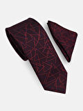 Geometrik Bordo Kravat & Mendil
