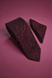 Geometrik Bordo Kravat & Mendil