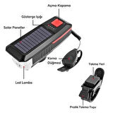 BUFFER® Solar Enerjili USB ile Şarj Edilebilir Ledli Bisiklet Feneri Kornalı ve Su Geçirmez Far