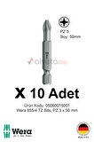 Alveta Wera 855/4 TZ PZ3 x 50mm Tornavida Ucu 10 Adet | Pozidriv Vidalama Bits Seti Profesyonel Seri