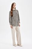 DeFacto Relax Fit Leopar Desenli Uzun Kollu Gömlek Tunik D2608AX24AUBG702