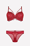 Kadın Kırmızı Balenli Destekli Sütyen Takım