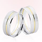 Beyaz Sarı Şeritli Altın Alyans 6102