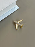 Sedefli Uçak Broş - Altın