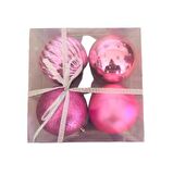 YILBAŞI TOP AĞAÇ SÜSÜ PEMBE 4'LÜ SET PLASTİK 10CM