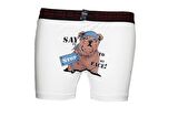 Köpek Desenli Beyaz Erkek Boxer