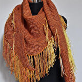 Üçgen el örgüsü Şal, Tasarım örgü şal, Hediyelik, Turuncu, Moli Tasarım 