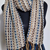 El Yapımı Geniş Atkı , El Örgüsü Tasarım , Hediyelik Atkı, Şık , Simli Bej , Moli Tasarım