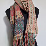 El Yapımı Geniş Atkı , El Örgüsü Tasarım , Hediyelik Atkı, Şık , Bej , Moli Tasarım