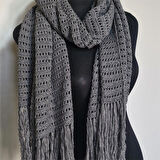 Gri El Örgüsü Geniş Şal, Tasarım , Şık , Hediyelik El Yapımı Şal, Moli Tasarım