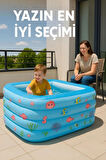 4 Boğumlu Şişme Çocuk Havuzu – 140x100x70 cm – Büyük Boy, Tabanı Şişen, Tahliyeli Balkon Havuzu