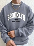 Brooklyn 1898 New York Prints Erkek Kapüşonlu Üst Sonbahar Bisiklet Yaka Tişörtü Temel Polar