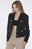 Siyah Cep Detaylı Düğmeli Ceket | 36