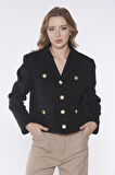 Siyah Cep Detaylı Düğmeli Ceket | 40