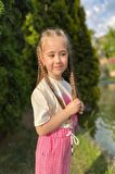 Kalp Desenli Dokuma Kumaş Pembe Renk Kız Çocuk Takım