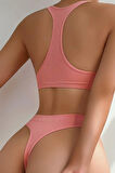 Kadın Somon Desteksiz Seamless Tangalı İç Çamaşır Takımı