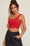 Kadın Kırmızı Tek Omuz Crop Büstiyer