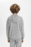 DeFacto Erkek Çocuk Kapüşonlu Fermuarlı Basic Düz Sweatshirt B6449A824SPGR455
