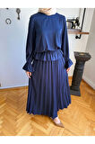 Piliseli Etek + Bluz Takım 5076 lacivert | FENDEL