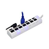 7 Port Usb Hub Çoklayıcı Anahtarlı Switch Işıklı Beyaz Adaptörlü