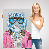 Tüketim Bağımlısı Pembe Ceketli Kaplan Duvar Tablosu-6156