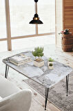 Elit Oval Siyah Mermer Masa Orta Sehpa Metal Firkete Ayaklı 50x90 Cm