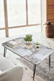 Elit Oval Siyah Mermer Masa Orta Sehpa Metal Firkete Ayaklı 50x90 Cm