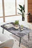 Elit Oval Siyah Mermer Masa Orta Sehpa Metal Firkete Ayaklı 50x90 Cm