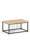 Ahşap Orta Sehpa 60x90 Modern Metal Ayak Siyah Tam Çerçeve Çam Desen Salon Ofis Balkon Sehpası