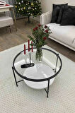 Nordic Orta Sehpa Temperli Cam 75 cm Demonte Çizilmez Kırılmaz Metal Çerçeve Raflı Minimalist Sehpa