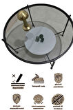 Nordic Orta Sehpa Temperli Cam 75 cm Demonte Çizilmez Kırılmaz Metal Çerçeve Raflı Minimalist Sehpa
