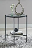 Nordic Yan Sehpa Temperli Cam 40 cm Demonte Çizilmez Kırılmaz Metal Çerçeve Raflı Minimalist Sehpa