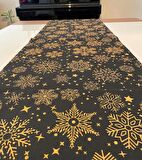 Snowy Black Kar Tanesi Desenli Runner Siyah-Gold 40x140 cm