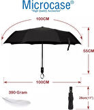 Microcase Unisex Tam Otomatik İçi Yaylı 8 Telli Rüzgar Korumalı Rüzgarda Kırılmayan Su Geçirmez Dayanıklı Şemsiye SİYAH AL4662