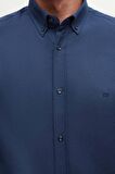 Slim Fit İndigo Oxford Düğmeli Yaka Kolay Ütülenebilir Nakış Detaylı Pamuklu Gömlek 4HC02ORT03265