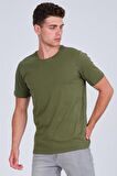 Erkek Bisiklet Yaka Basic T-shirt Haki