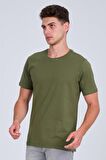 Erkek Bisiklet Yaka Basic T-shirt Haki