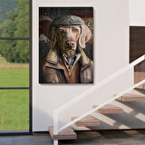 İnsan Kıyafetli Kasketli Köpek Dekoratif Duvar Tablosu -6178